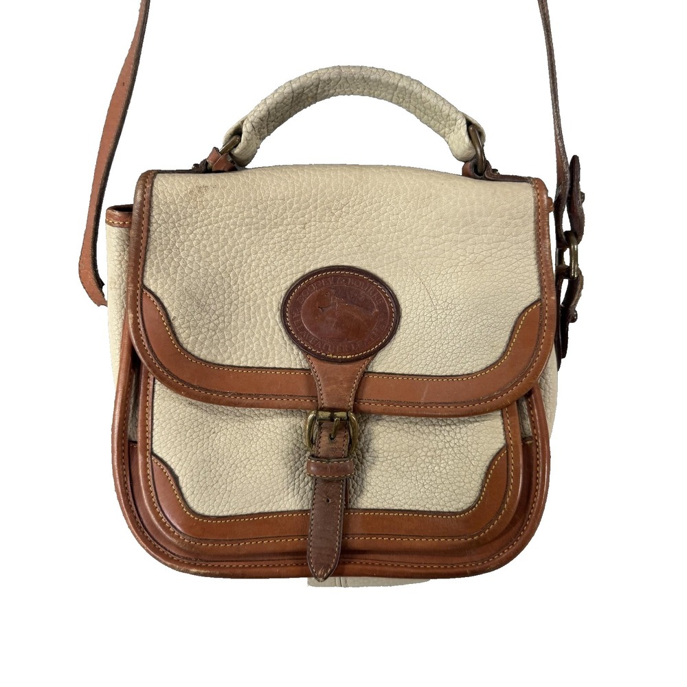 Vintage Dooney & Bourke Satchel Womens Small Beige All Weather Leather Crossbody